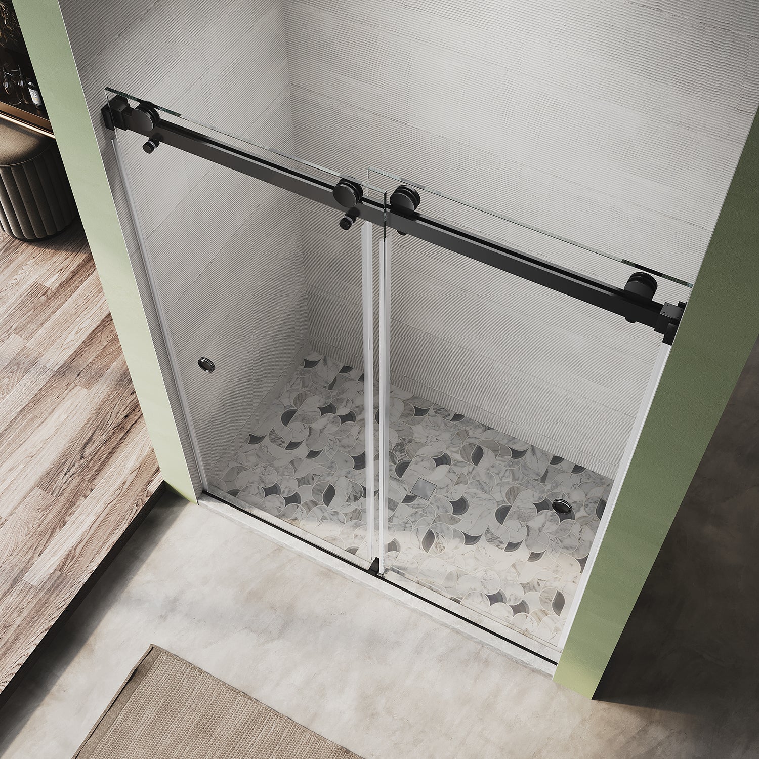 UKD01-56 to 60 in. W x 72 or 76in. 2TB H Double Sliding Frameless Shower Door, EnduroShield 3/8 in. Clear Glass