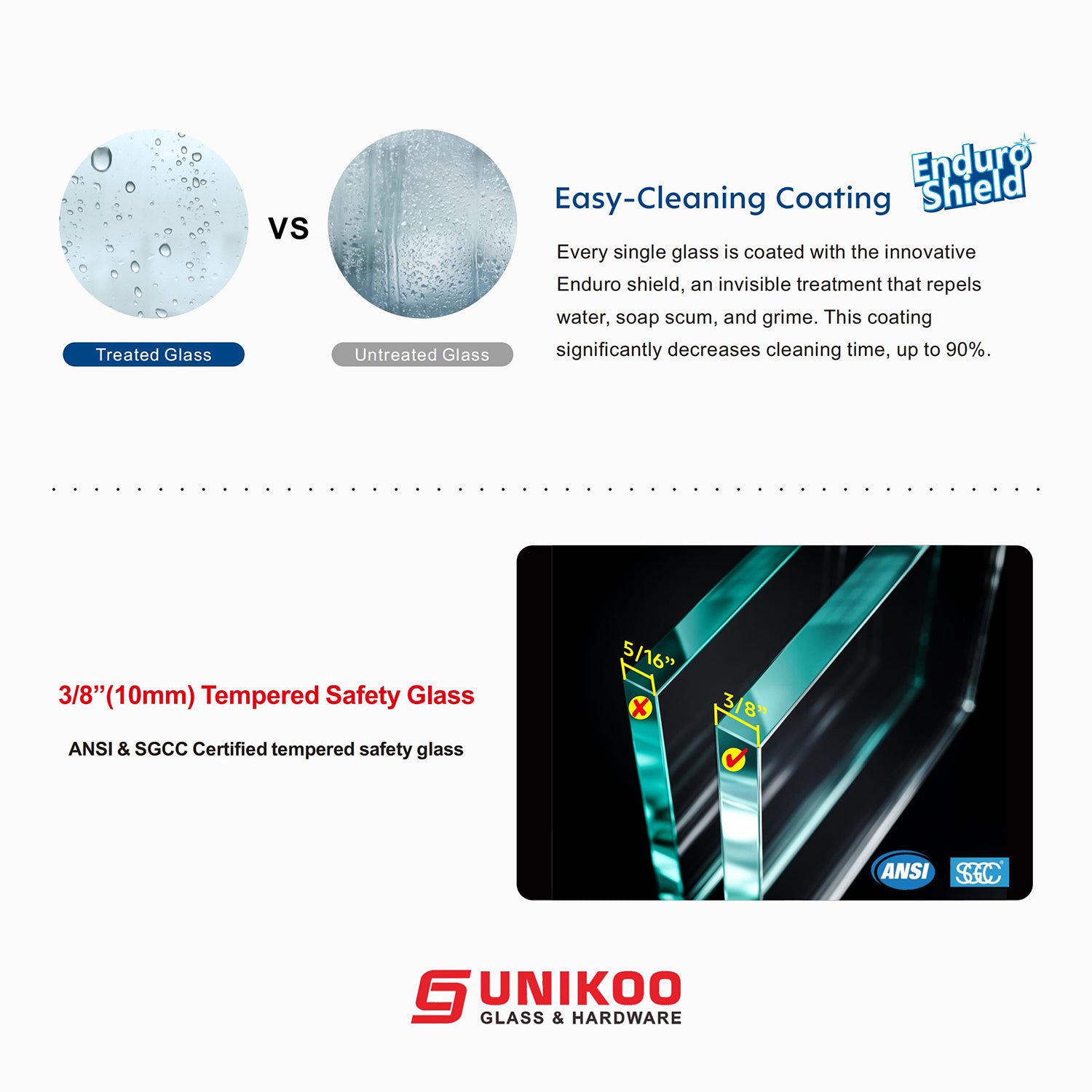 UKD01-61 to 65 in. W x 76 or 80in. 2FP H Double Sliding Frameless Shower Door, EnduroShield 3/8 in. Clear Glass