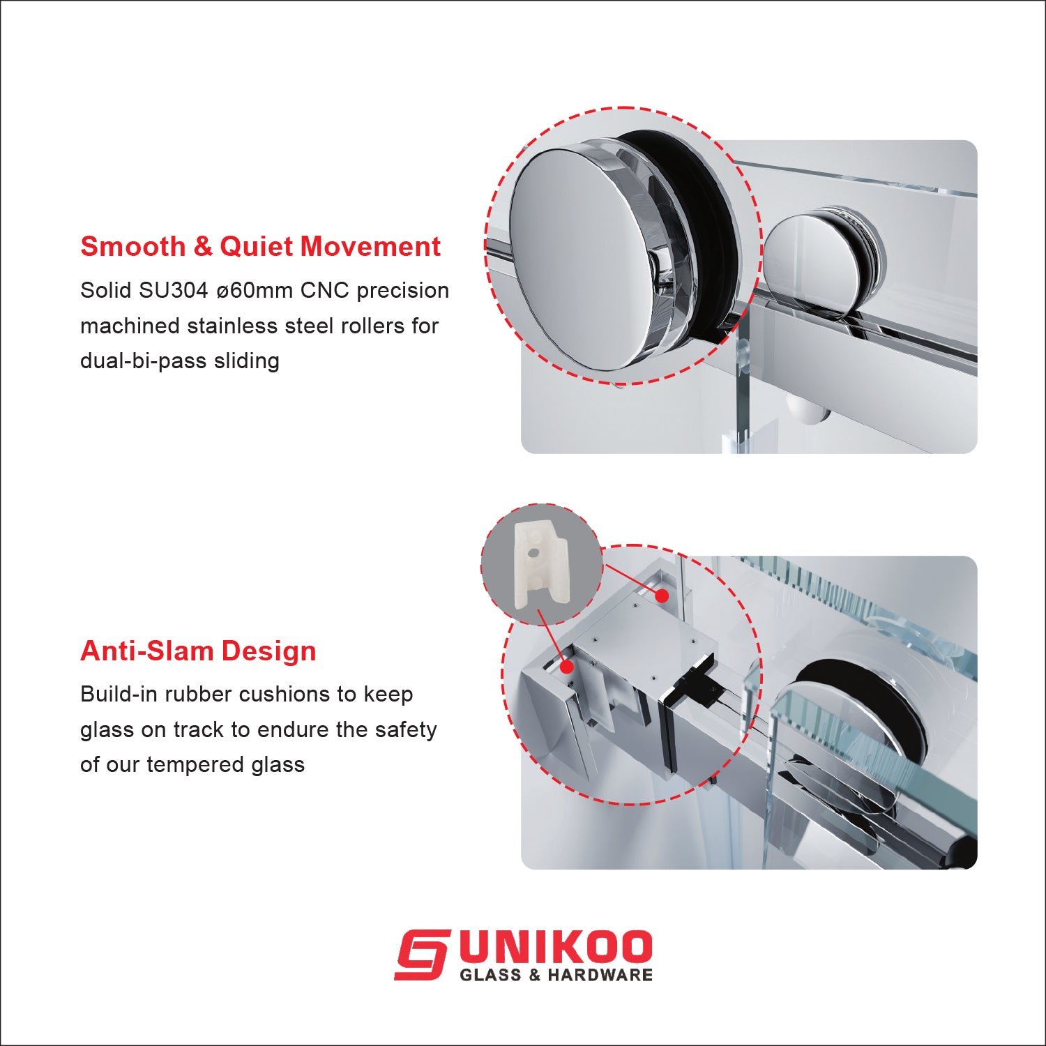 UKD01-46 to 49 in. W x 76 or 80 in. H Double Sliding Frameless Shower Door Enduro Shield 3/8 in. Clear Glass -wholesale