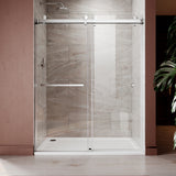UKD01 - 50 to 55 in. W x 76 or 80 in. H Double Sliding Frameless Shower Door, EnduroShield 3/8 in. Clear Glass