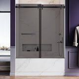 UKD01- 56 to 60 in. W x 66 in. H Frameless Double Sliding Bathtub Door in Stainless Steel with different type Glass