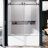 UKD01- 56 to 60 in. W x 66 in. H Frameless Double Sliding Bathtub Door in Stainless Steel with different type Glass