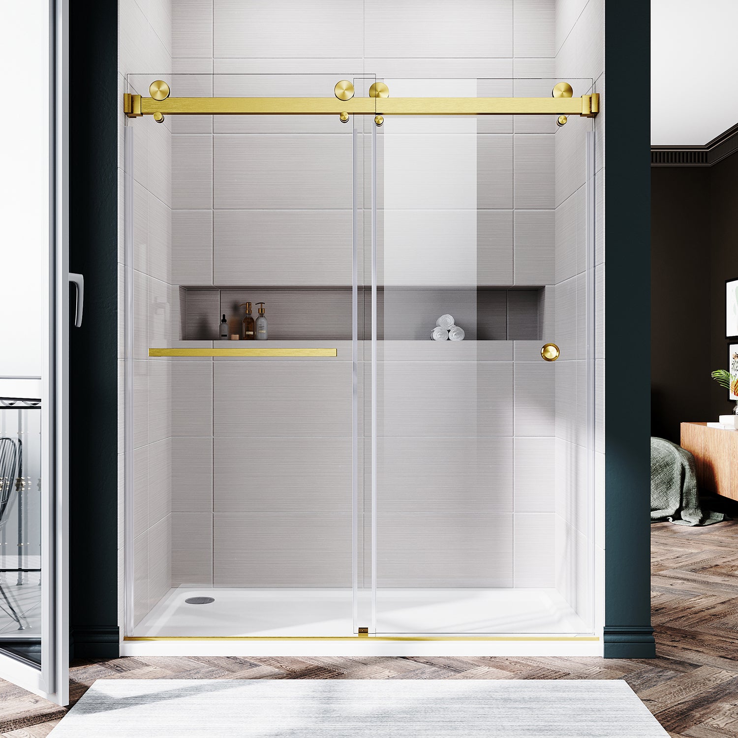 UKD01-56 to 60 in. W x 72 or 76 in. H Double Sliding Frameless Shower Door, Enduro Shield 3/8 in. Clear Glass -wholesale