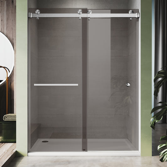 UKD01-56 to 60 in. W x 80 in. H Double Sliding Frameless Shower Door, Enduro Shield 3/8 in. Gray Glass