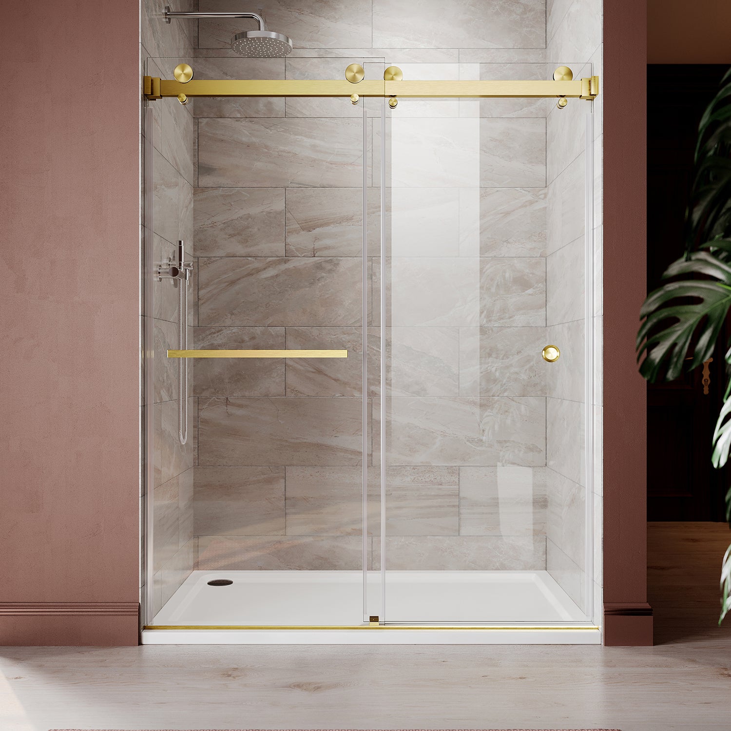 UKD01 61 to 65 in. W x 76 or 80 in. H Double Sliding Frameless Shower Door in, EnduroShield 3/8 in. Clear Glass -wholesale