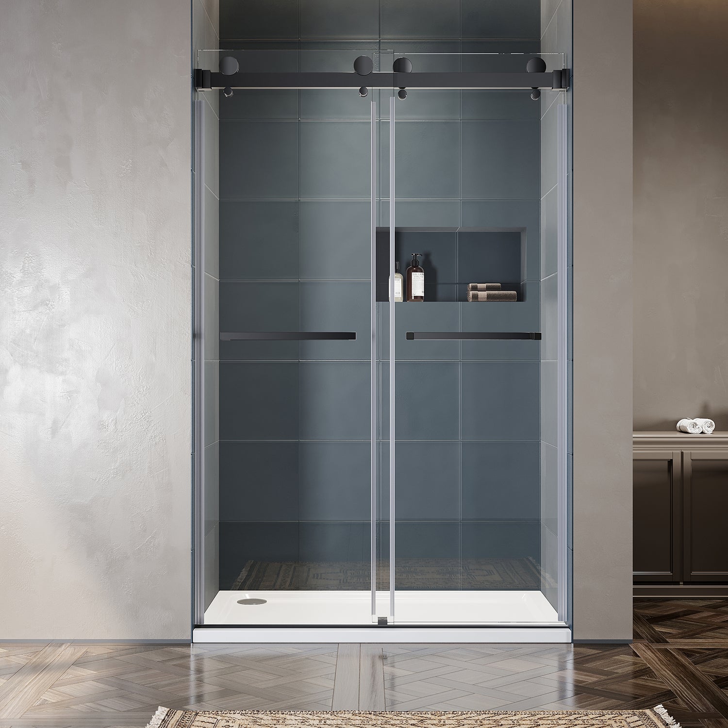 UKD01 - 50 to 55 in. W x 76 or 80in. 2TB H Double Sliding Frameless Shower Door, EnduroShield 3/8 in. Clear Glass