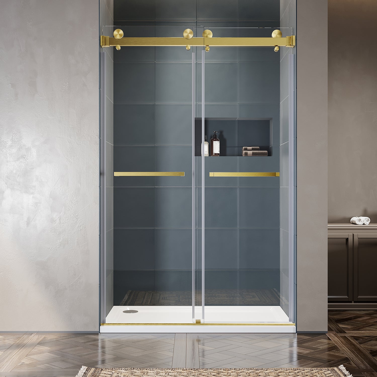 UKD01 - 50 to 55 in. W x 76 or 80in. 2TB H Double Sliding Frameless Shower Door, EnduroShield 3/8 in. Clear Glass