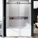 UKD01-56 to 60 in. W x 66in. 2TB H Double Sliding Frameless Shower Door, EnduroShield 3/8 in. Different Glass