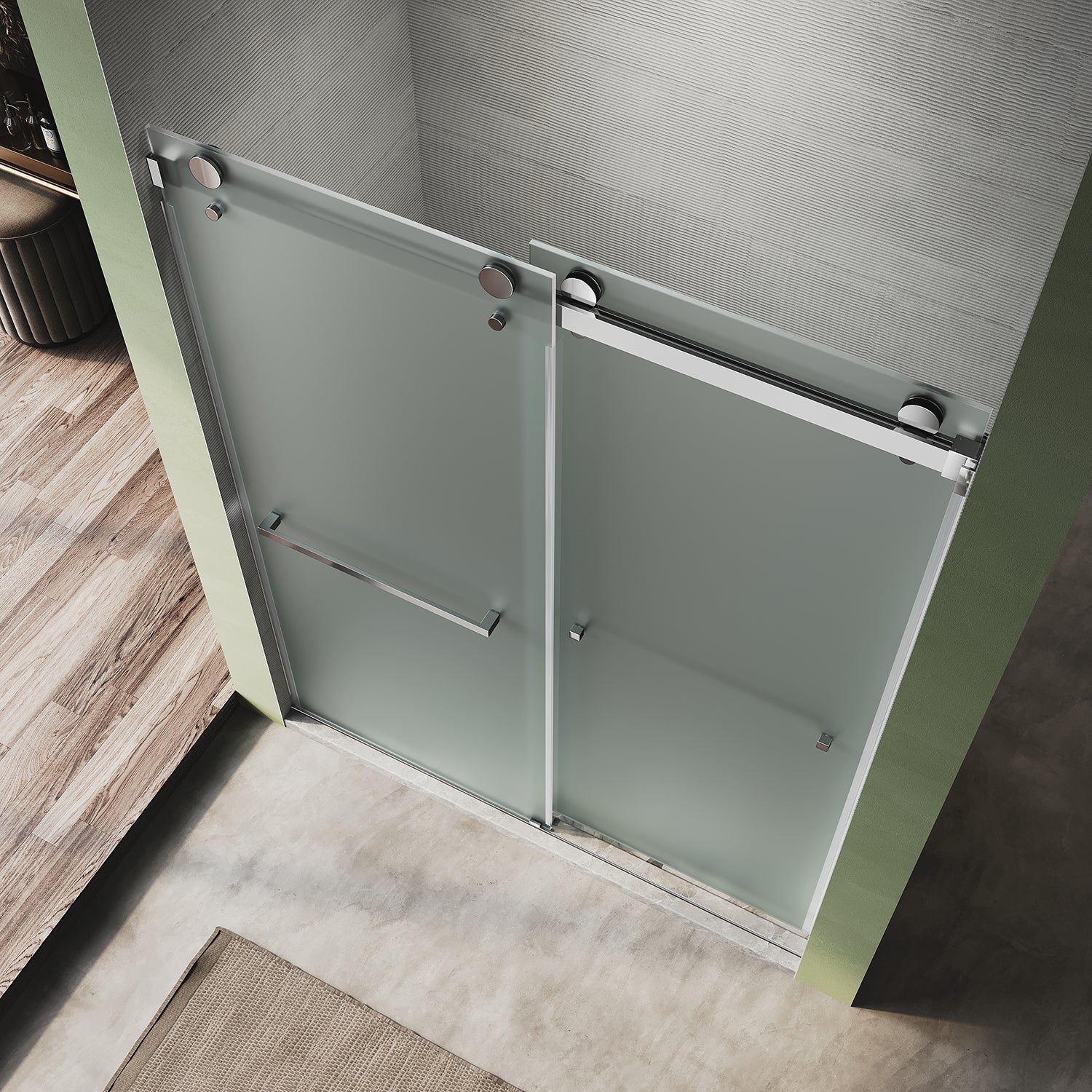 UKD08 - Puerta de bañera corredera doble semiframeless de 152 cm de ancho x 193 cm de alto con EnduroShield en vidrio grabado al ácido