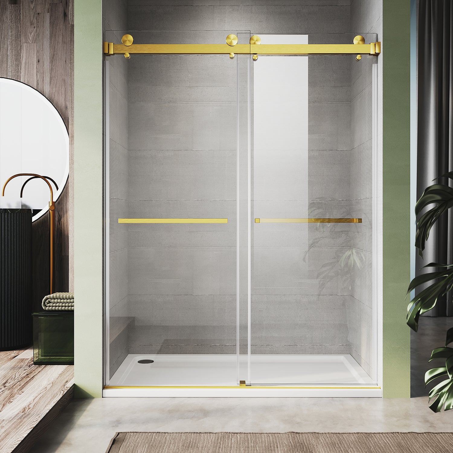 UKD01-56 to 60 in. W x 80in. 2TB H Double Sliding Frameless Shower Door, EnduroShield 3/8 in. Different Glass