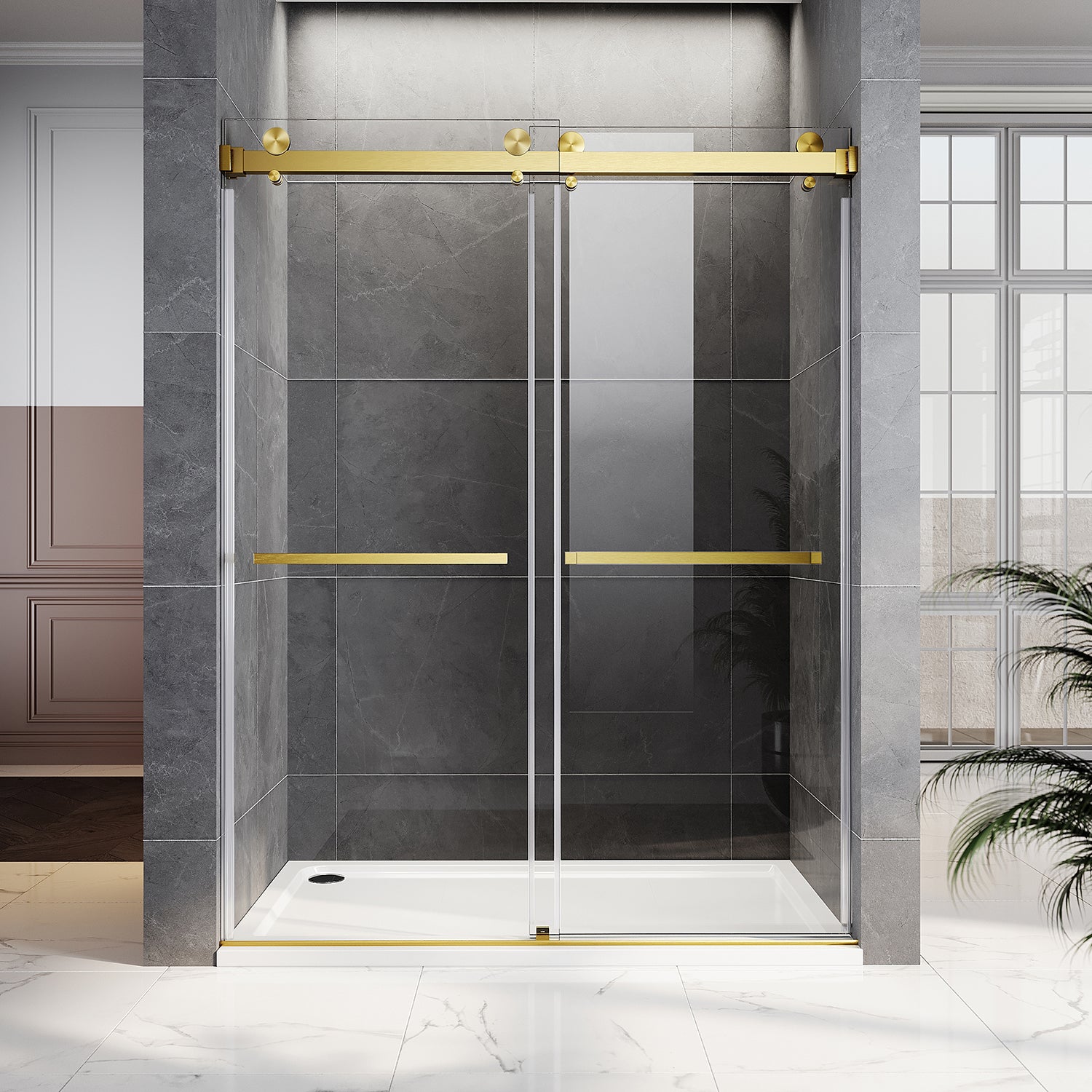 UKD01-66 to 72 in. W x72, 76 or 80in. 2TB H Double Sliding Frameless Shower Door, EnduroShield 3/8 in. Clear Glass
