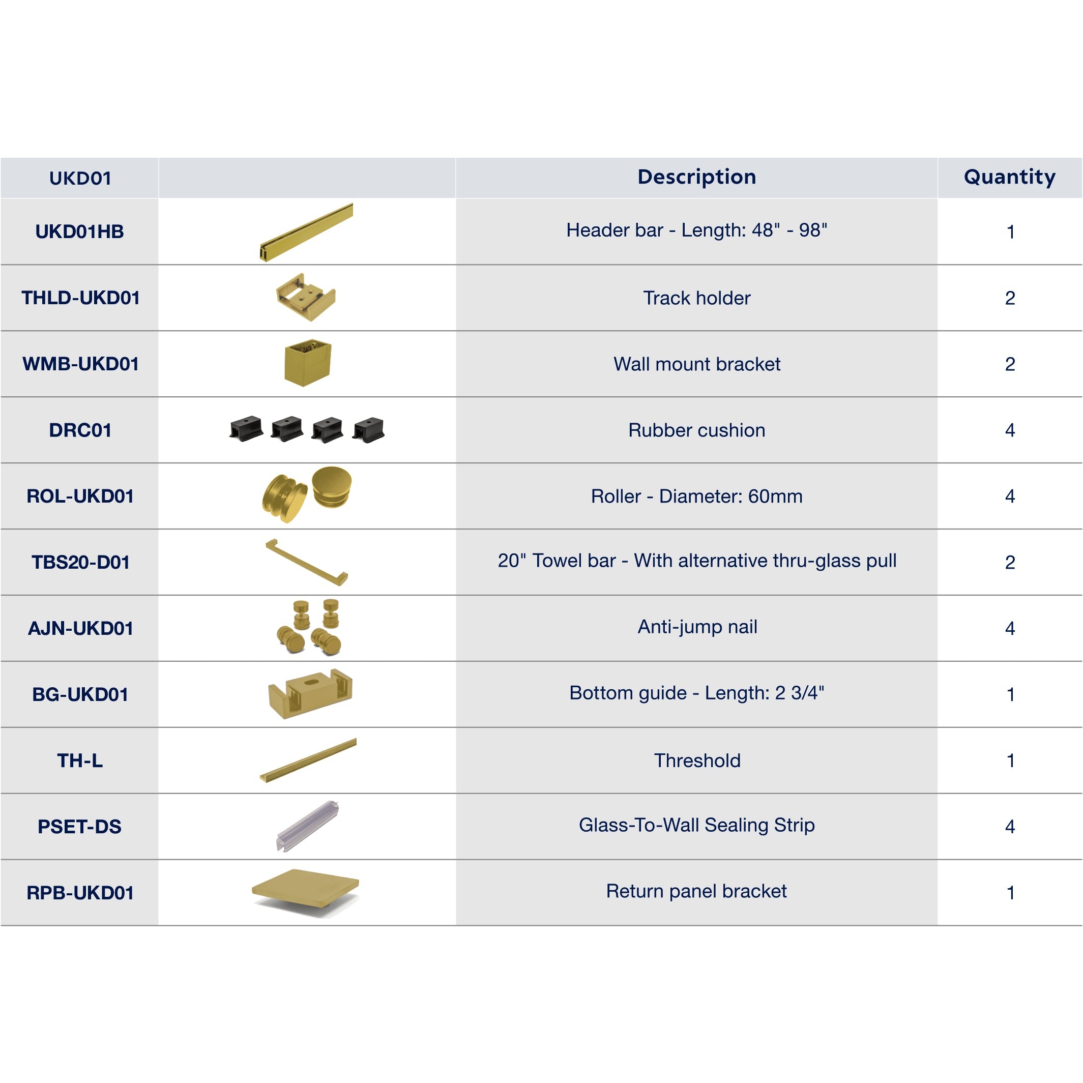 UKD01 46' - 49' SLIDING DOOR HARDWARE KIT W/ 2 TB