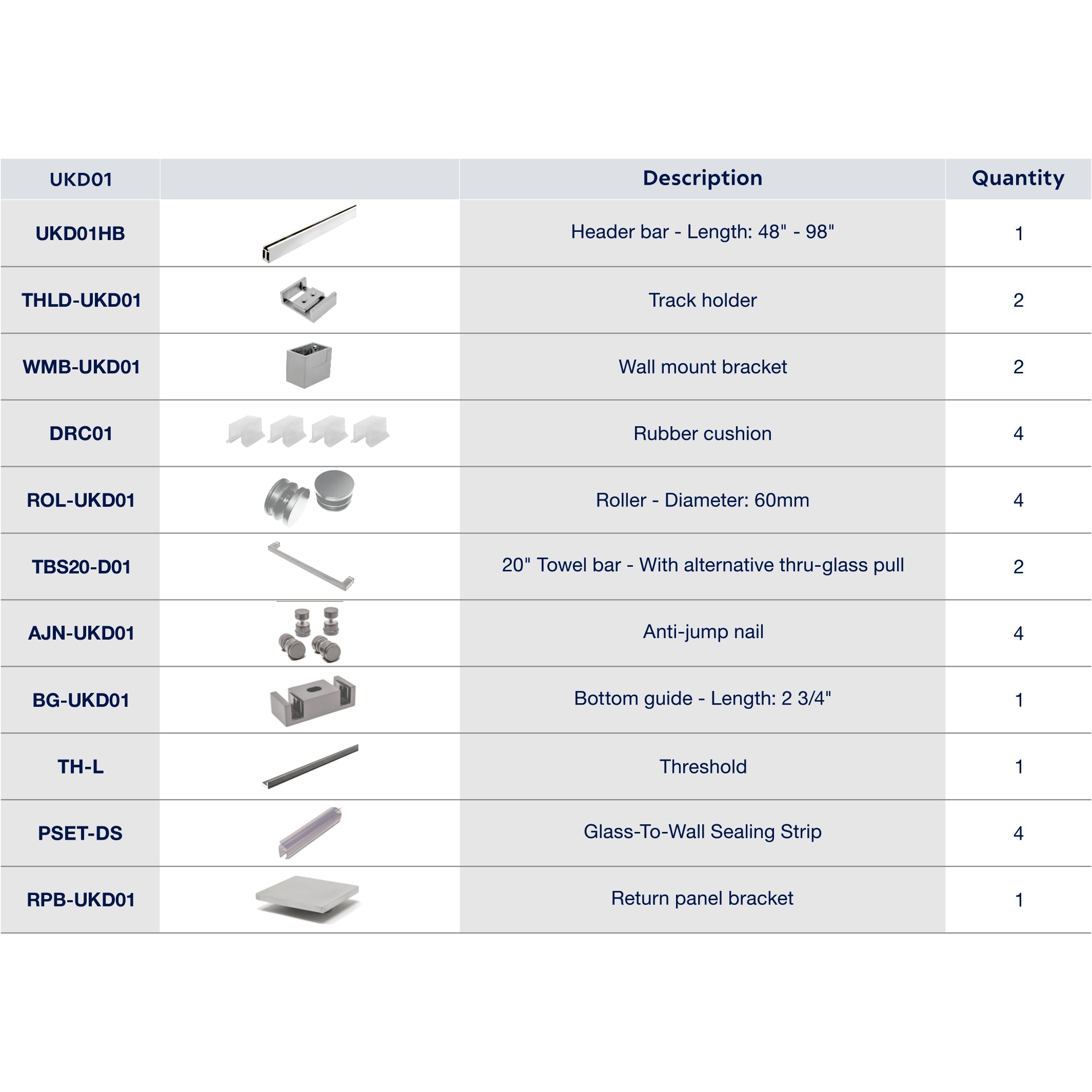UKD01 50' - 55' SLIDING DOOR HARDWARE KIT W/ 2 TB