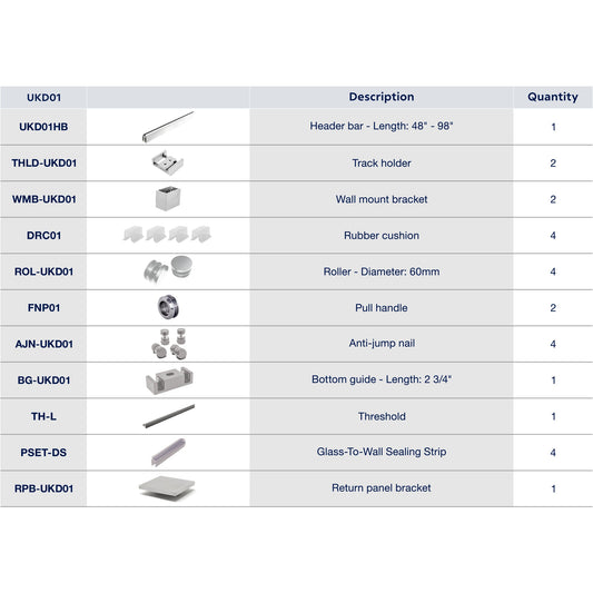 UKD01 56' - 60' SLIDING DOOR HARDWARE KIT W/ 2 FP