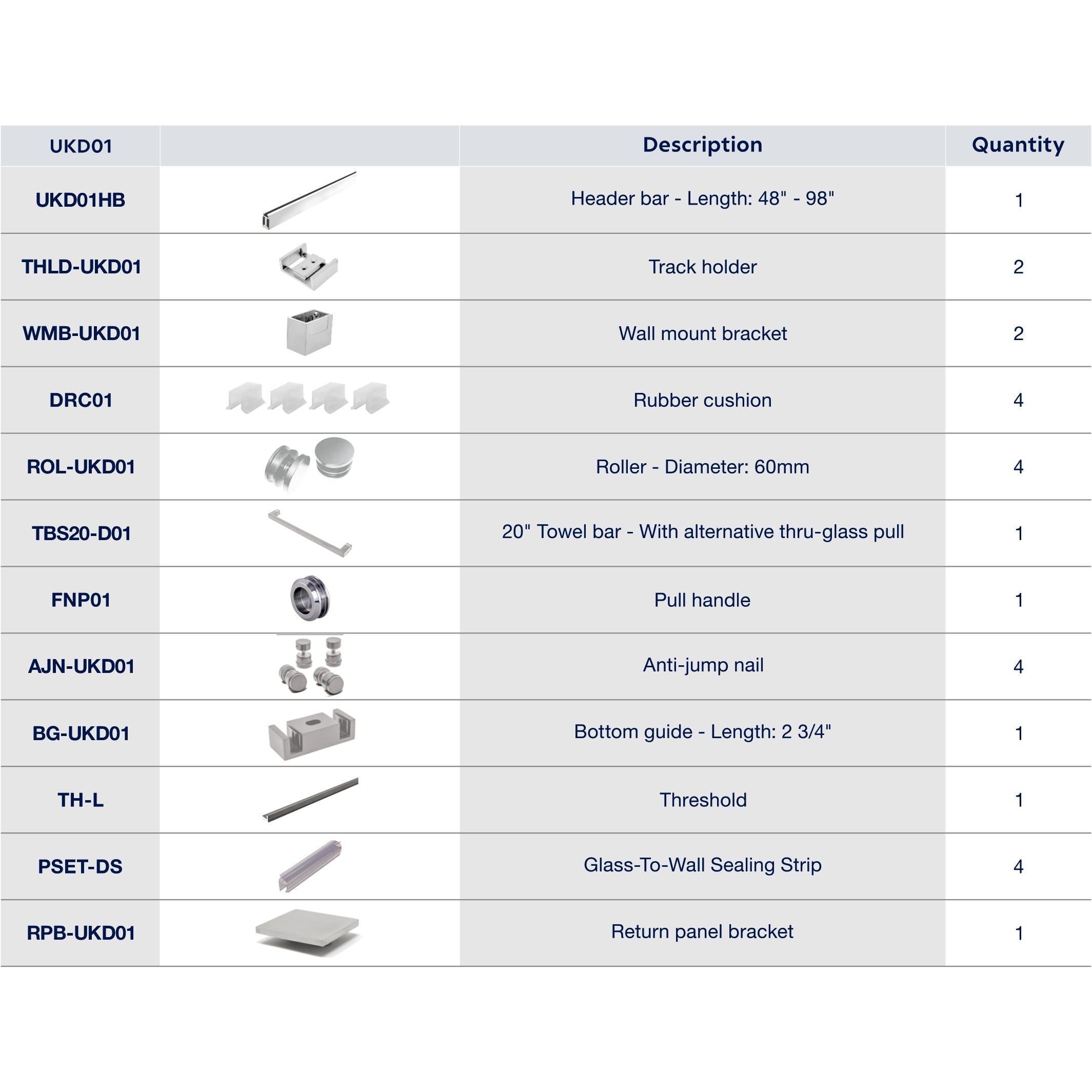 UKD01 56' - 60' SLIDING DOOR HARDWARE KIT W/ 1 TB & 1 FP