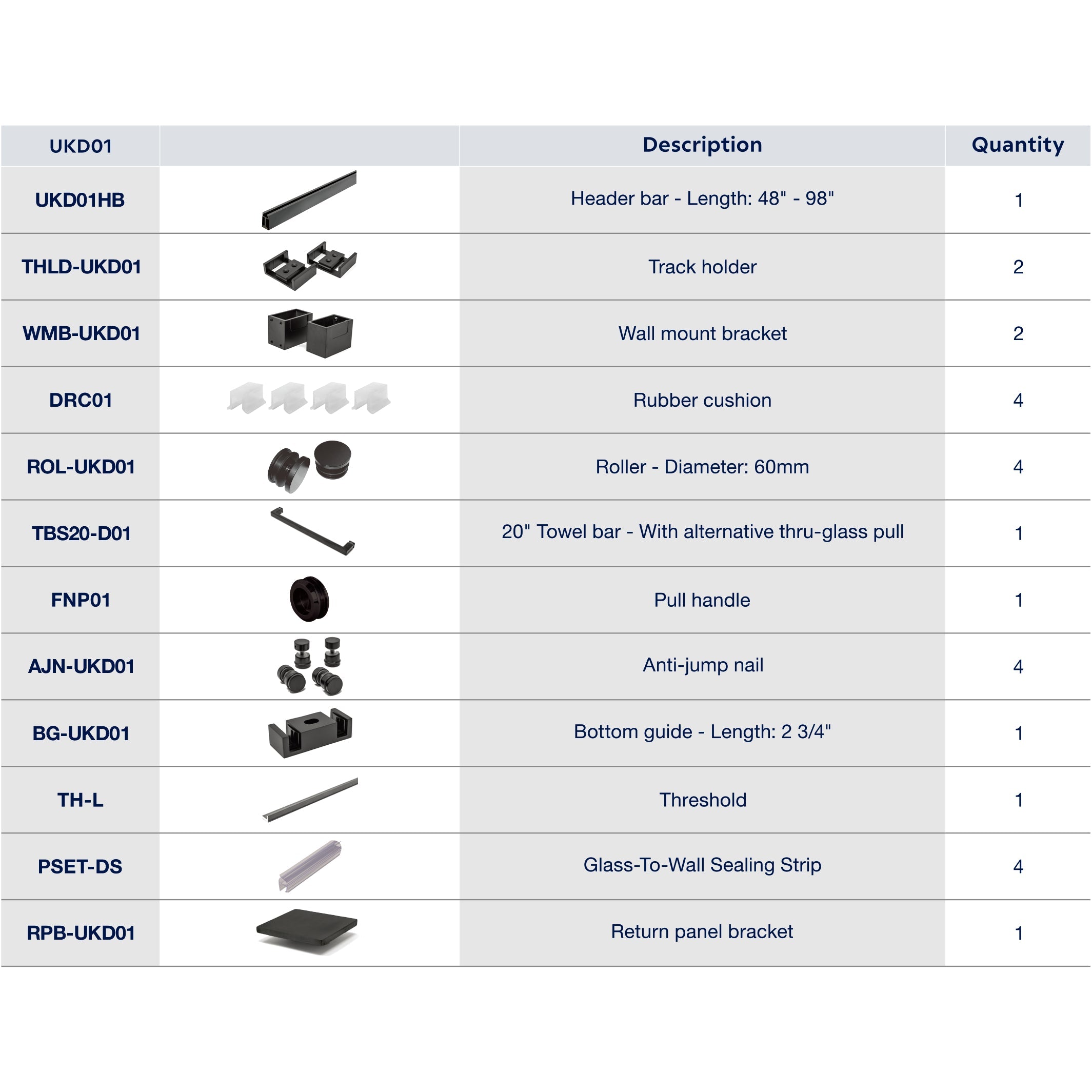 UKD01 56' - 60' SLIDING DOOR HARDWARE KIT W/ 1 TB & 1 FP