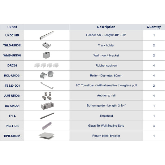 UKD01 56' - 60' SLIDING DOOR HARDWARE KIT W/ 2 TB