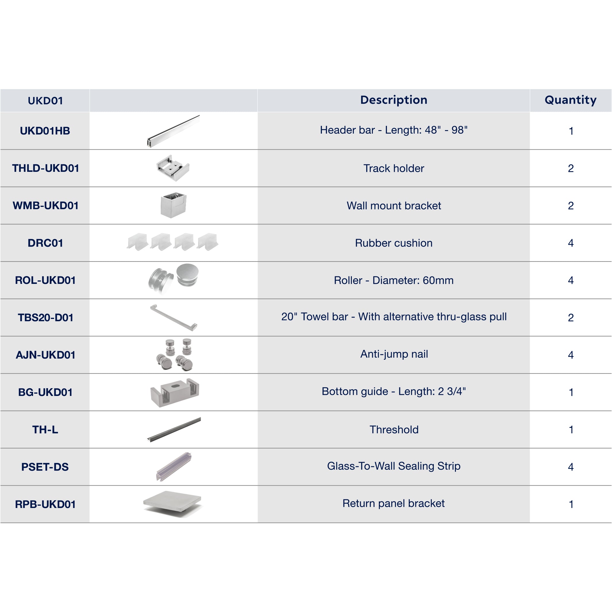 UKD01 61' - 65' SLIDING DOOR HARDWARE KIT W/ 2 TB