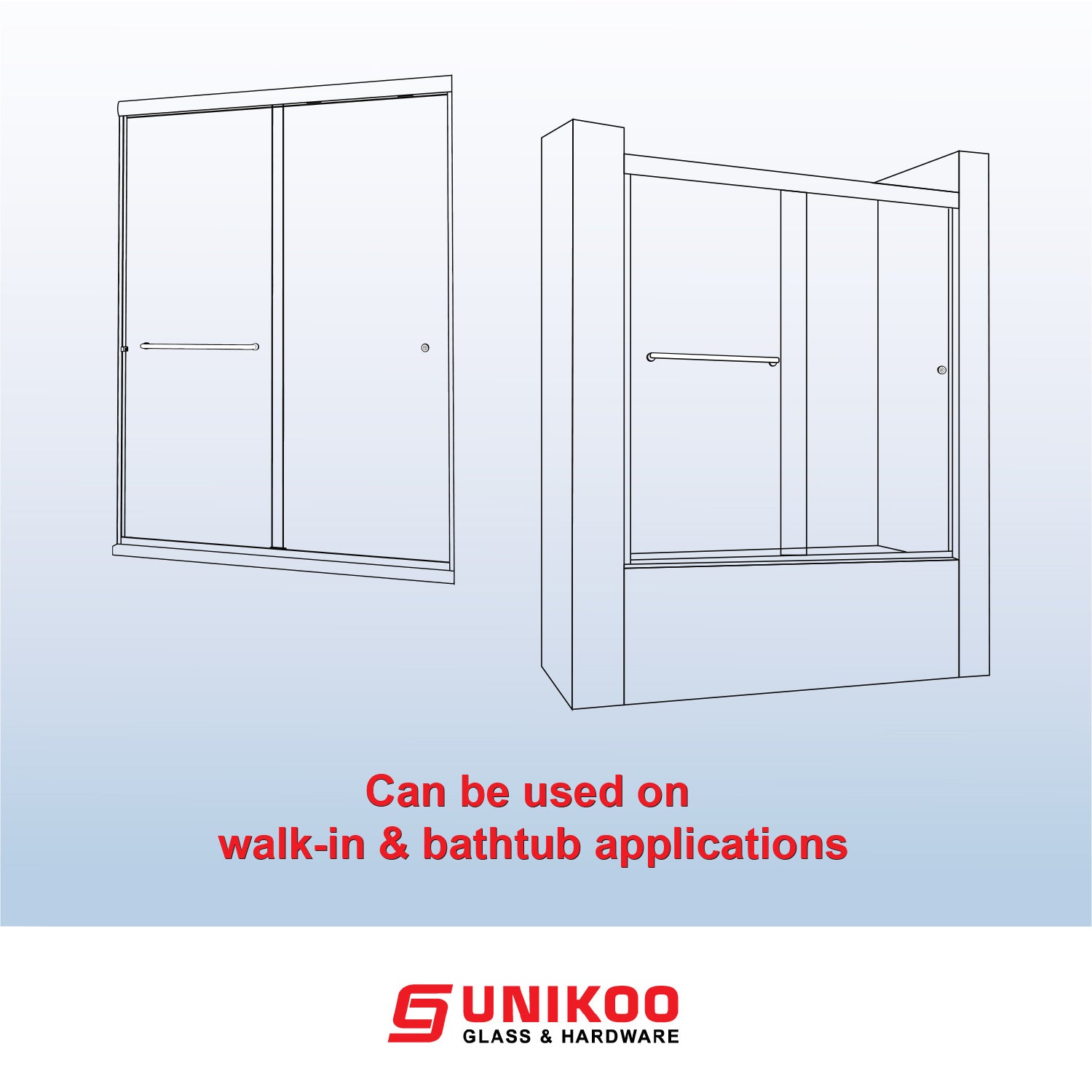 UKD06-  49 or 55 in.W x 72 in. H Double Sliding Semi-Frameless Shower Door, EnduroShield Clear Glass -wholesale