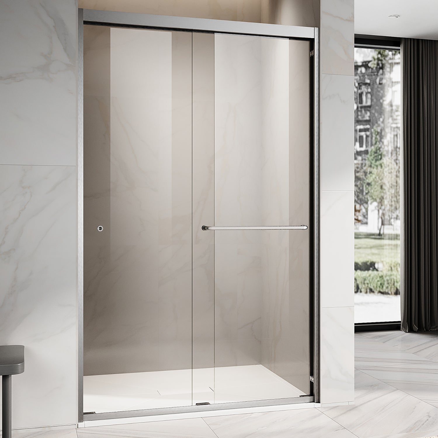 UKD06-  49 or 55 in.W x 72 in. H Double Sliding Semi-Frameless Shower Door, EnduroShield Clear Glass -wholesale