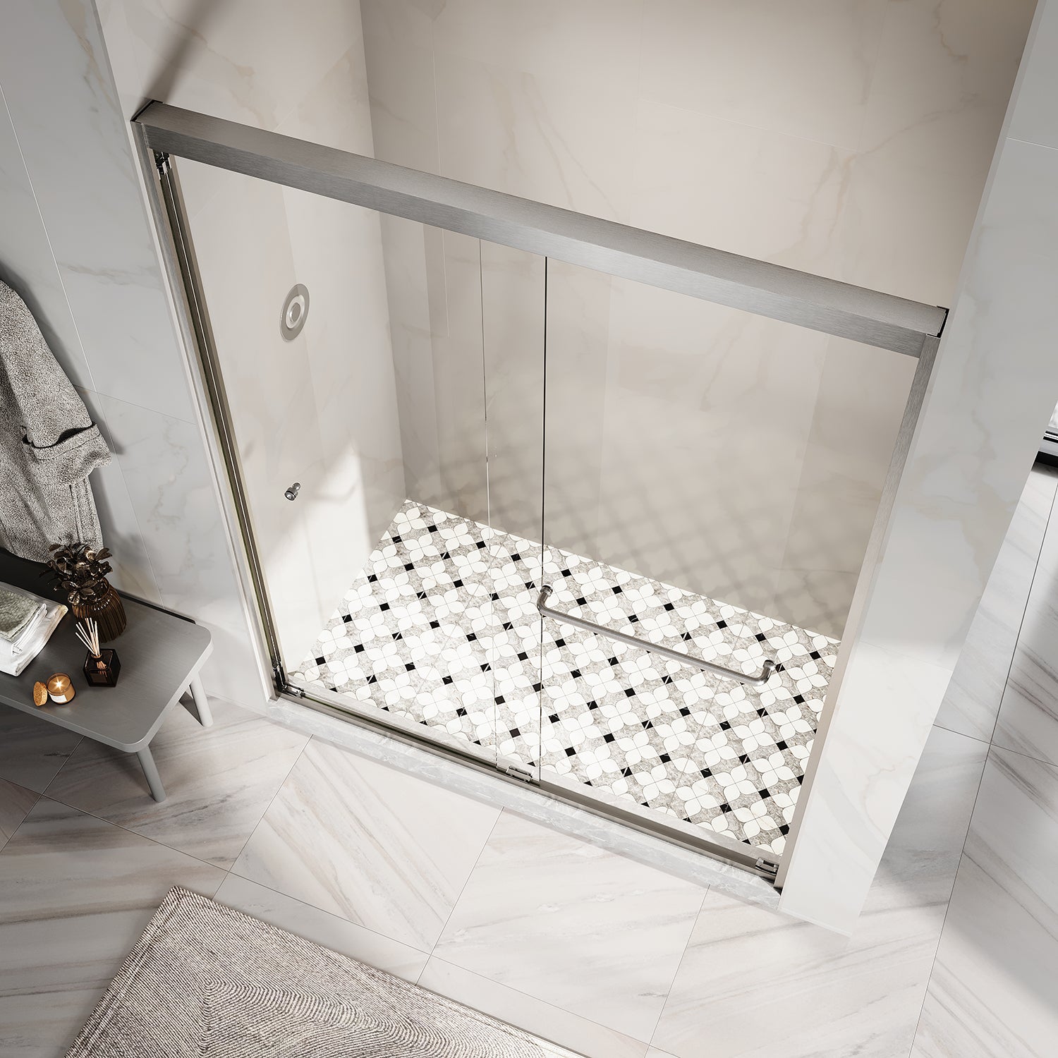 UKD06-  49 or 55 in.W x 72 in. H Double Sliding Semi-Frameless Shower Door, EnduroShield Clear Glass -wholesale