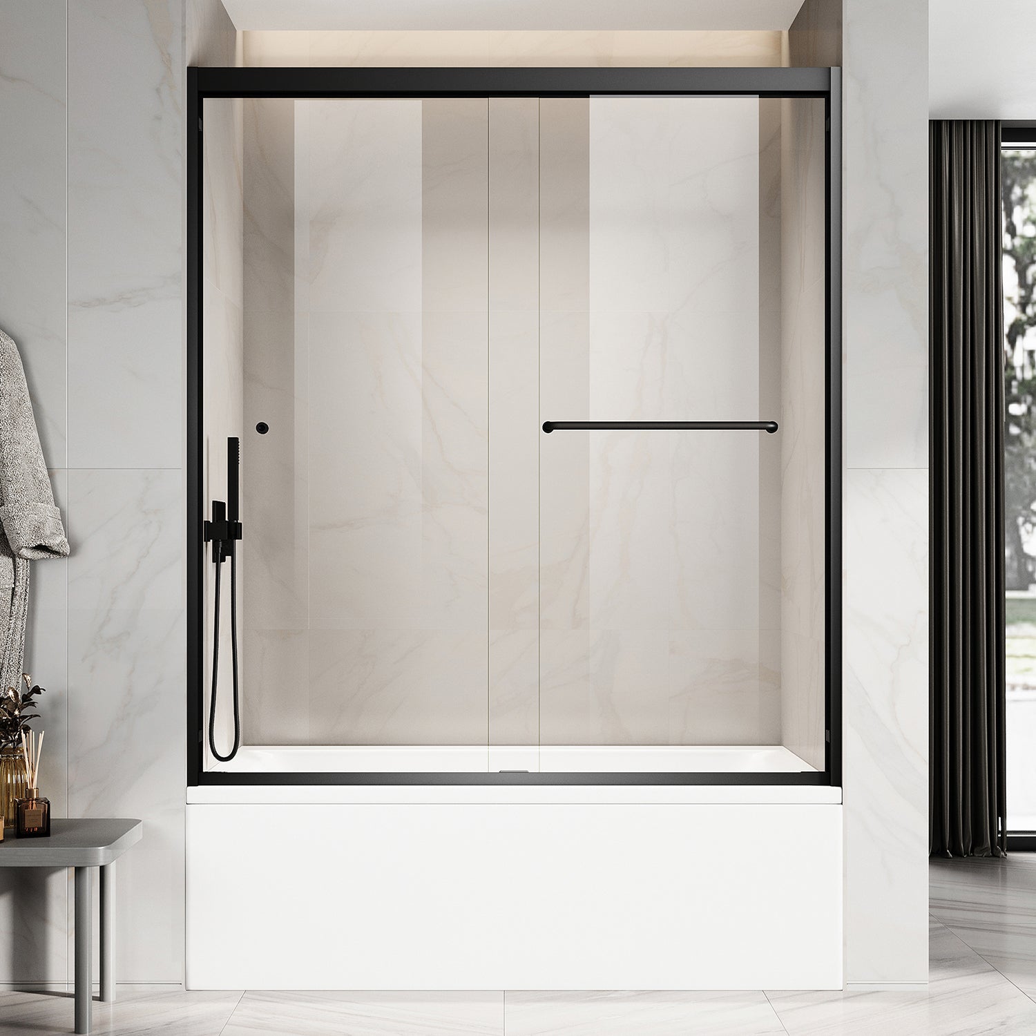 UKD06-56 to 60 in. W x 60 or 66 in. H Double Sliding Semi-Frameless Shower Door, EnduroShield Clear Glass
