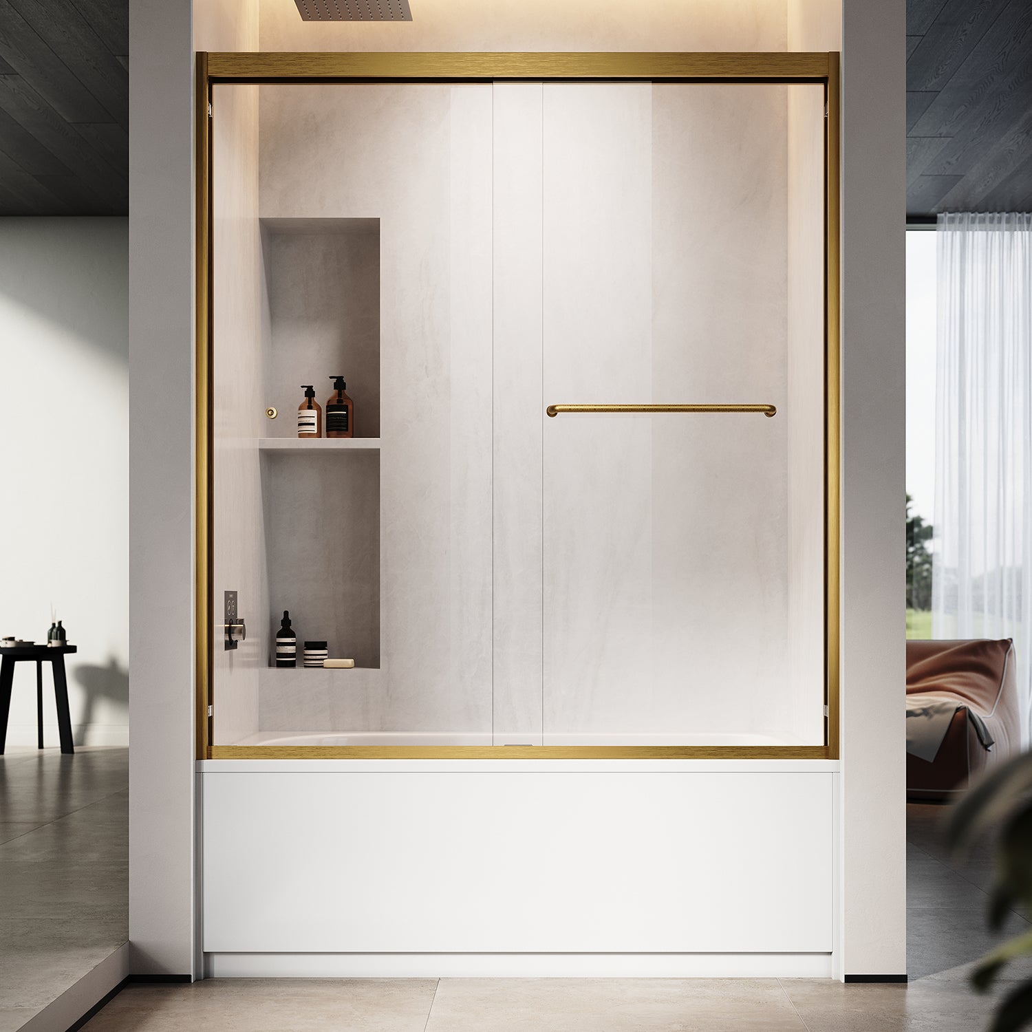 UKD06-56 to 60 in. W x 60 or 66 in. H Double Sliding Semi-Frameless Shower Door, EnduroShield Clear Glass