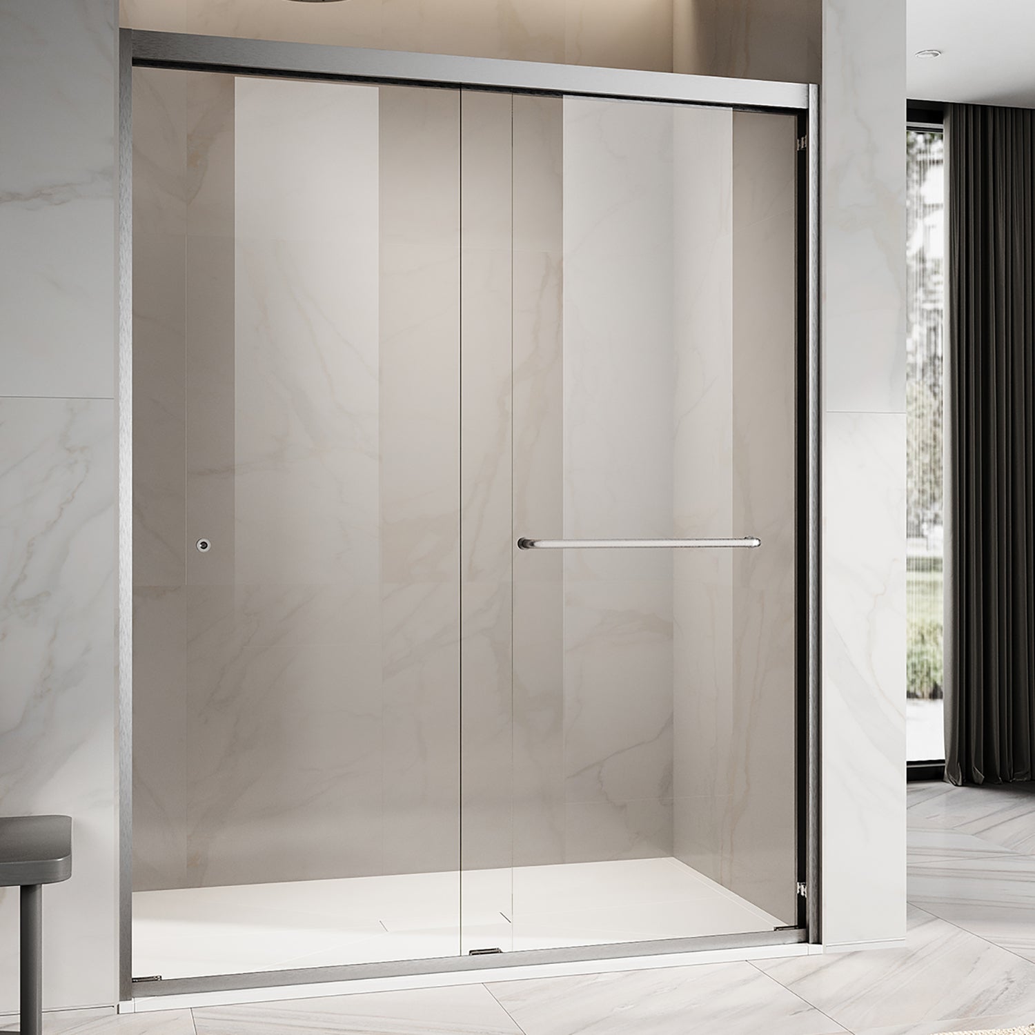 UKD06-56 to 60 in. W x 72 or 76 in. H Double Sliding Semi-Frameless Shower Door, EnduroShield Clear Glass