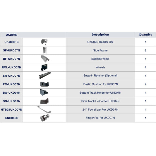 UKD07NKD 60in X60in SLIDING DOOR HARDWARE KIT