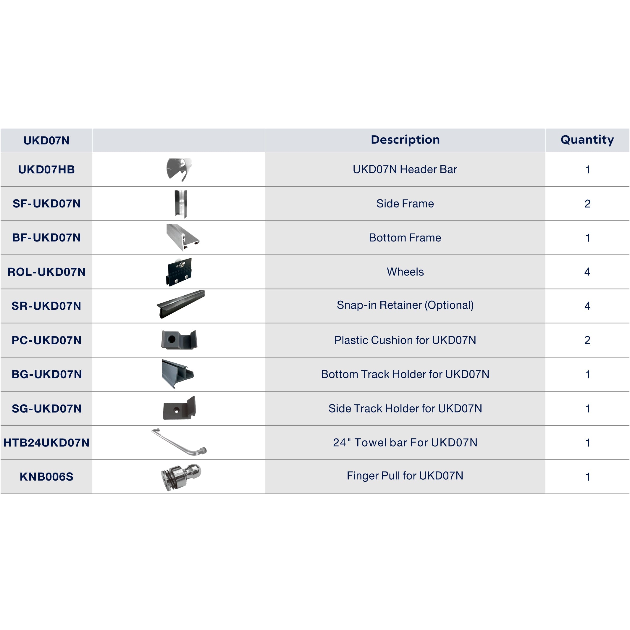 UKD07NKD 60in X60in SLIDING DOOR HARDWARE KIT