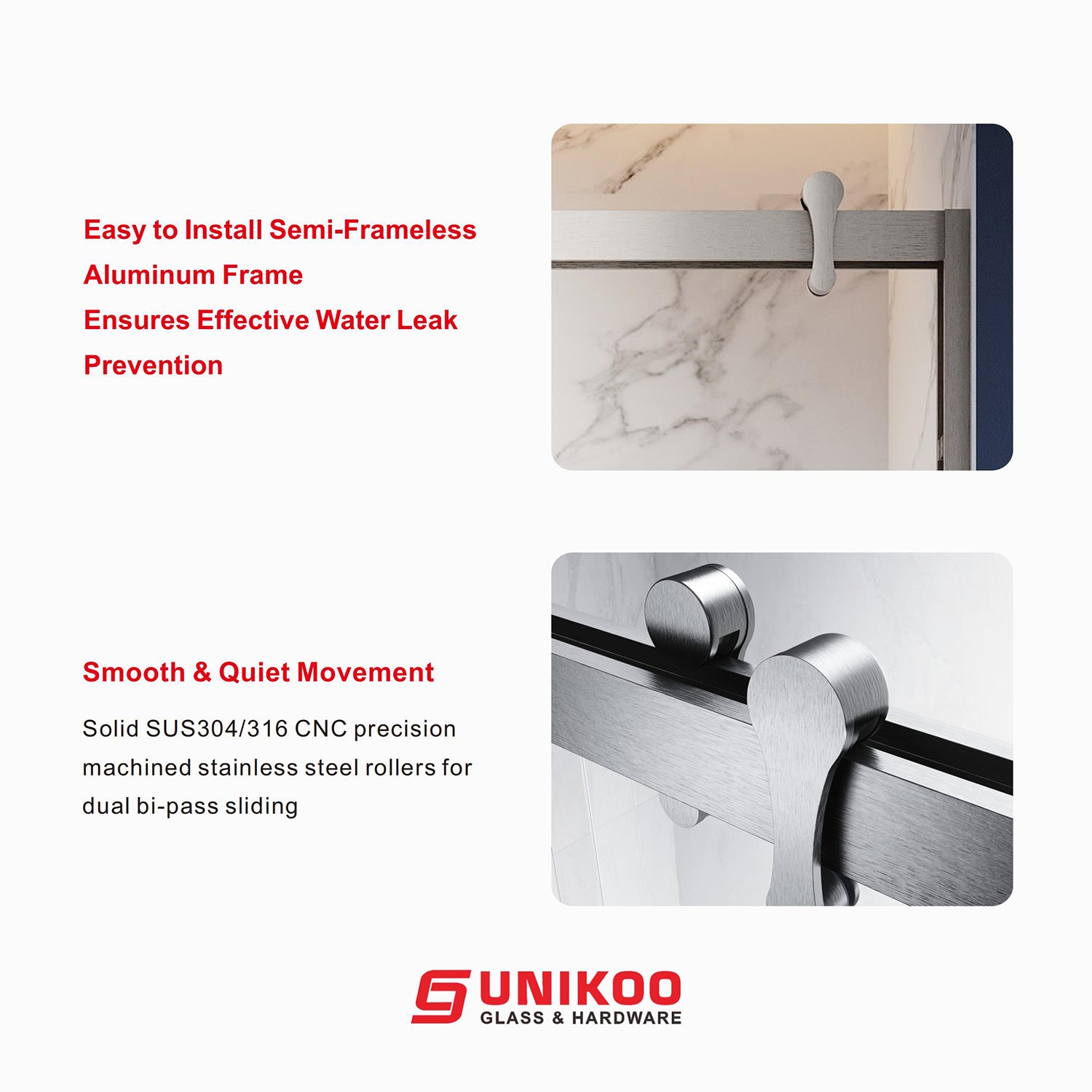 UKD08 - 45-48 in. W x 76 in. H Double Sliding Semi-Frameless Bathtub Door with EnduroShield Clear Glass -wholesale