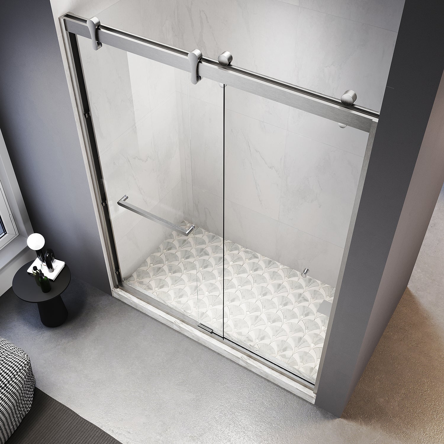 UKD08 - 45-48 in. W x 76 in. H Double Sliding Semi-Frameless Bathtub Door with EnduroShield Clear Glass -wholesale
