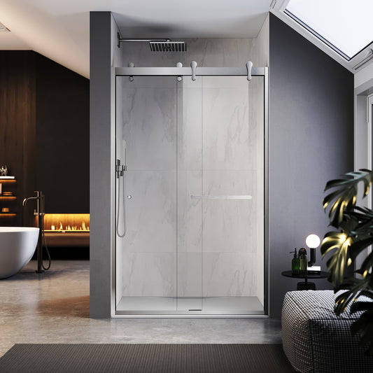 UKD08 - 45-48 in. W x 76 in. H Double Sliding Semi-Frameless Bathtub Door with EnduroShield Clear Glass