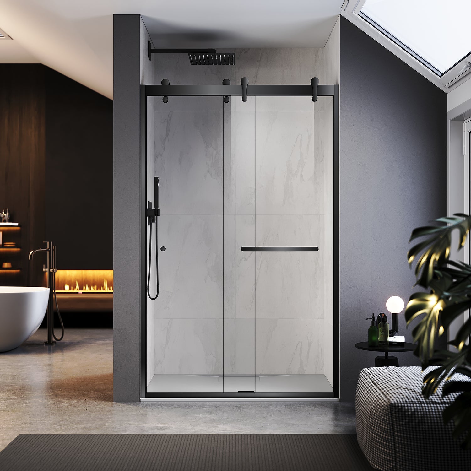 UKD08 - 45-48 in. W x 76 in. H Double Sliding Semi-Frameless Bathtub Door with EnduroShield Clear Glass -wholesale