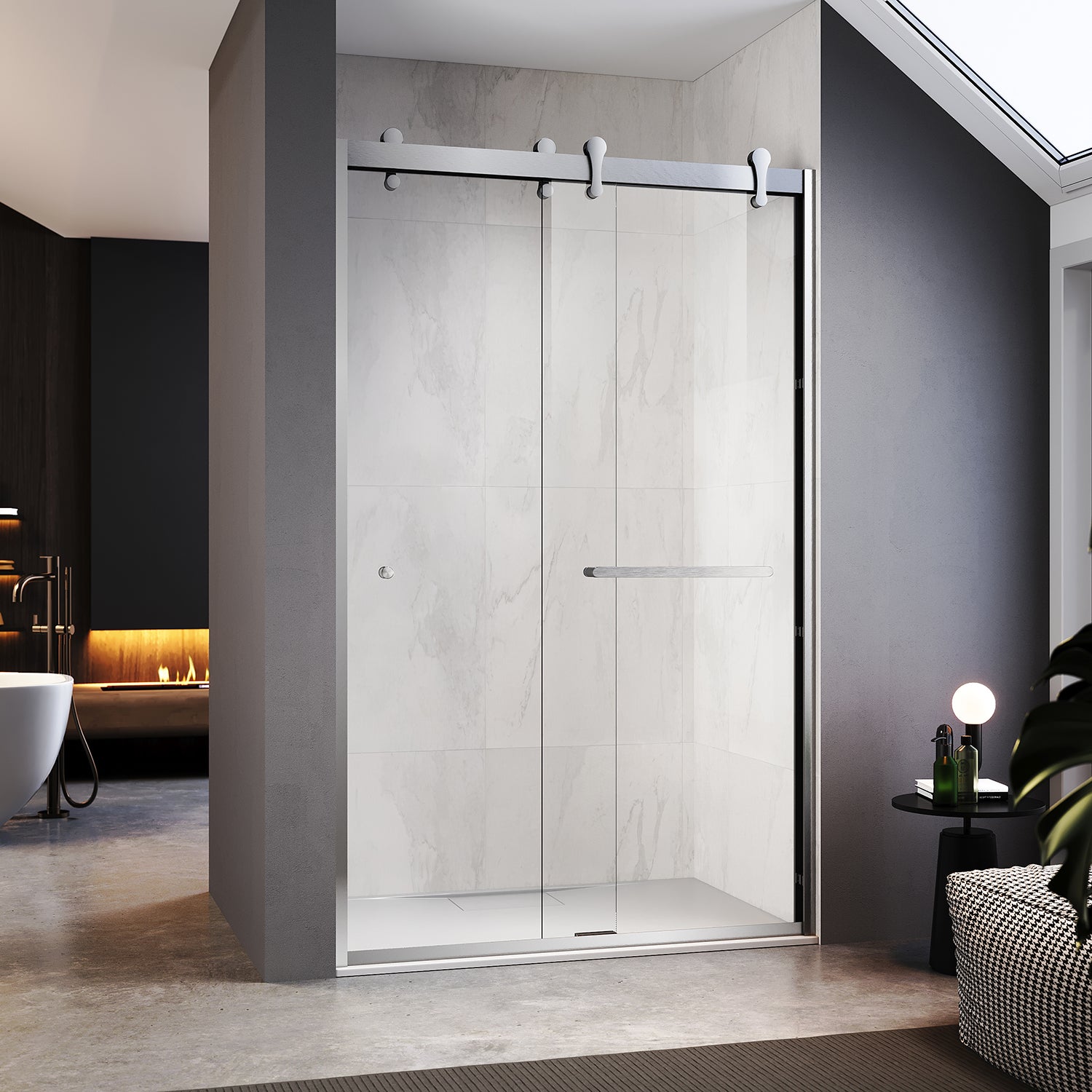 UKD08 - 45-48 in. W x 76 in. H Double Sliding Semi-Frameless Bathtub Door with EnduroShield Clear Glass -wholesale