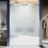 UKD08- Puerta de bañera corredera doble semiframeless de 56-60 pulgadas de ancho x 66 pulgadas de alto con EnduroShield en vidrio grabado al ácido