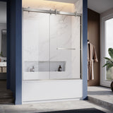 UKD08- Puerta de bañera corredera doble semiframeless de 56-60 pulgadas de ancho x 66 pulgadas de alto con EnduroShield en vidrio transparente