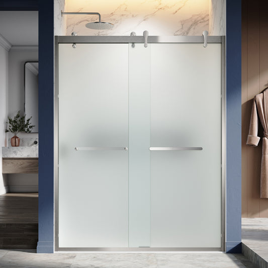 UKD08- 60 in. W x 76 in. H Double Sliding Semi-Frameless Bathtub Door with EnduroShield in Acid Etch Glass