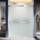 UKD08 - Puerta de bañera corredera doble semiframeless de 152 cm de ancho x 193 cm de alto con EnduroShield en vidrio grabado al ácido