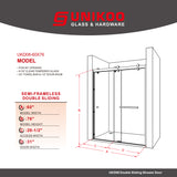 UKD08 - Puerta de bañera corredera doble semiframeless de 152 cm de ancho x 193 cm de alto con EnduroShield en vidrio grabado al ácido