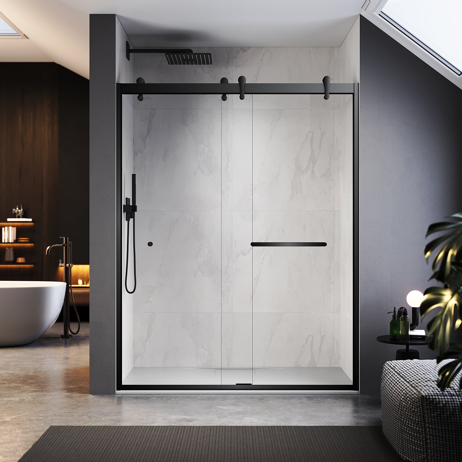 UKD08- 60 in. W x 76 in. H Double Sliding Semi-Frameless Bathtub Door with EnduroShield in Clear Glass -wholesale