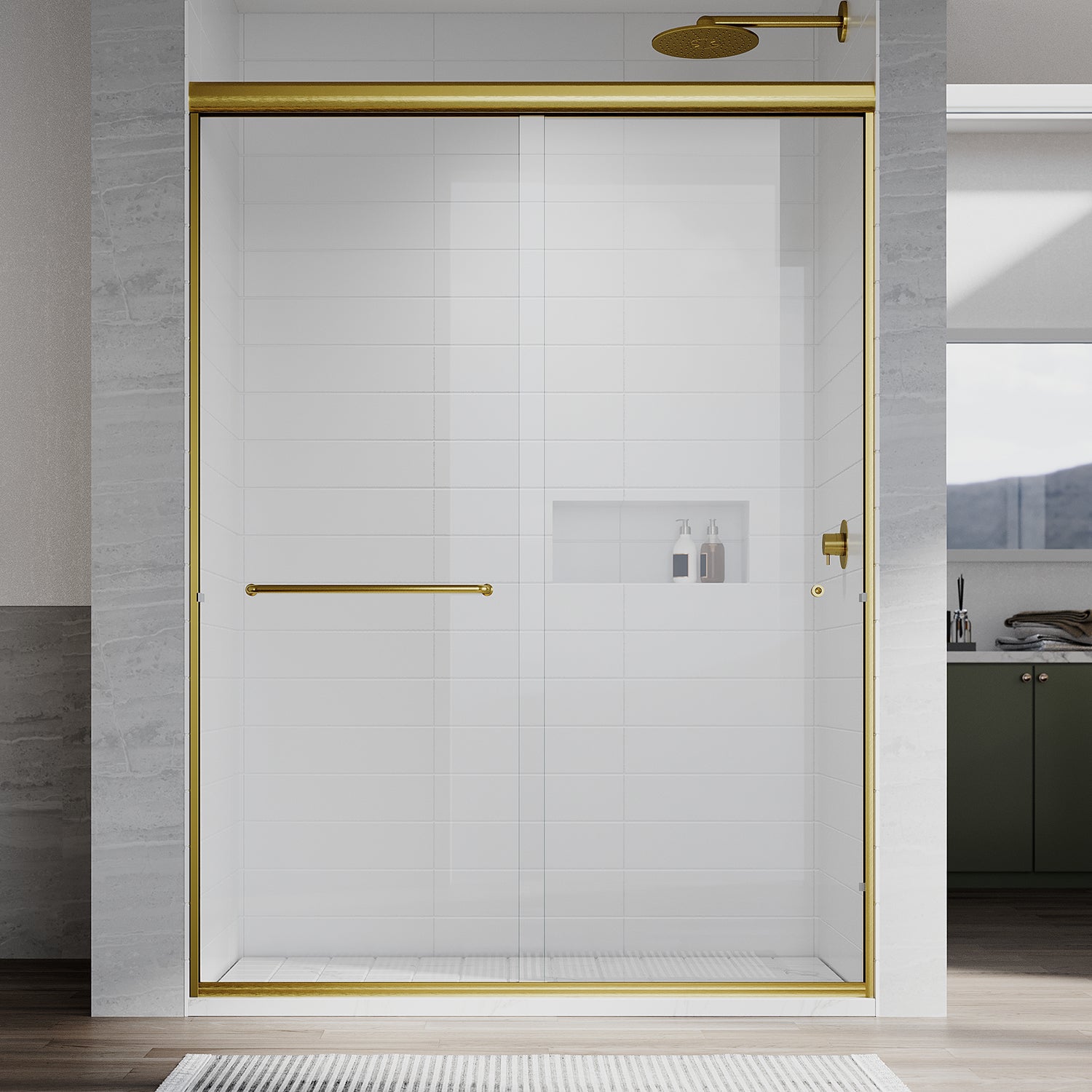 UKD12-49 or 55 in. W x 76 in. H Double Sliding Semi-Frameless Shower Door, EnduroShield Clear Glass