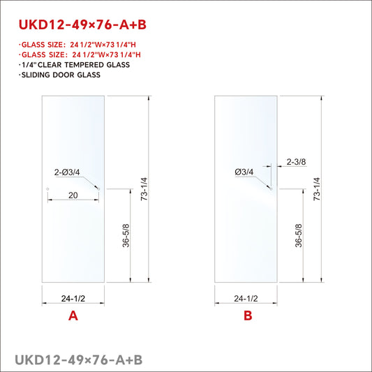 UKD12 SLIDING DOOR GLASS (A+B) WITH ENDURO SHIELD COATING ON BOTH SIDES