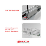 Puerta de ducha doble corredera semiframeless UKD07N-56 a 60 pulgadas de ancho x 60 pulgadas de alto, vidrio transparente EnduroShield
