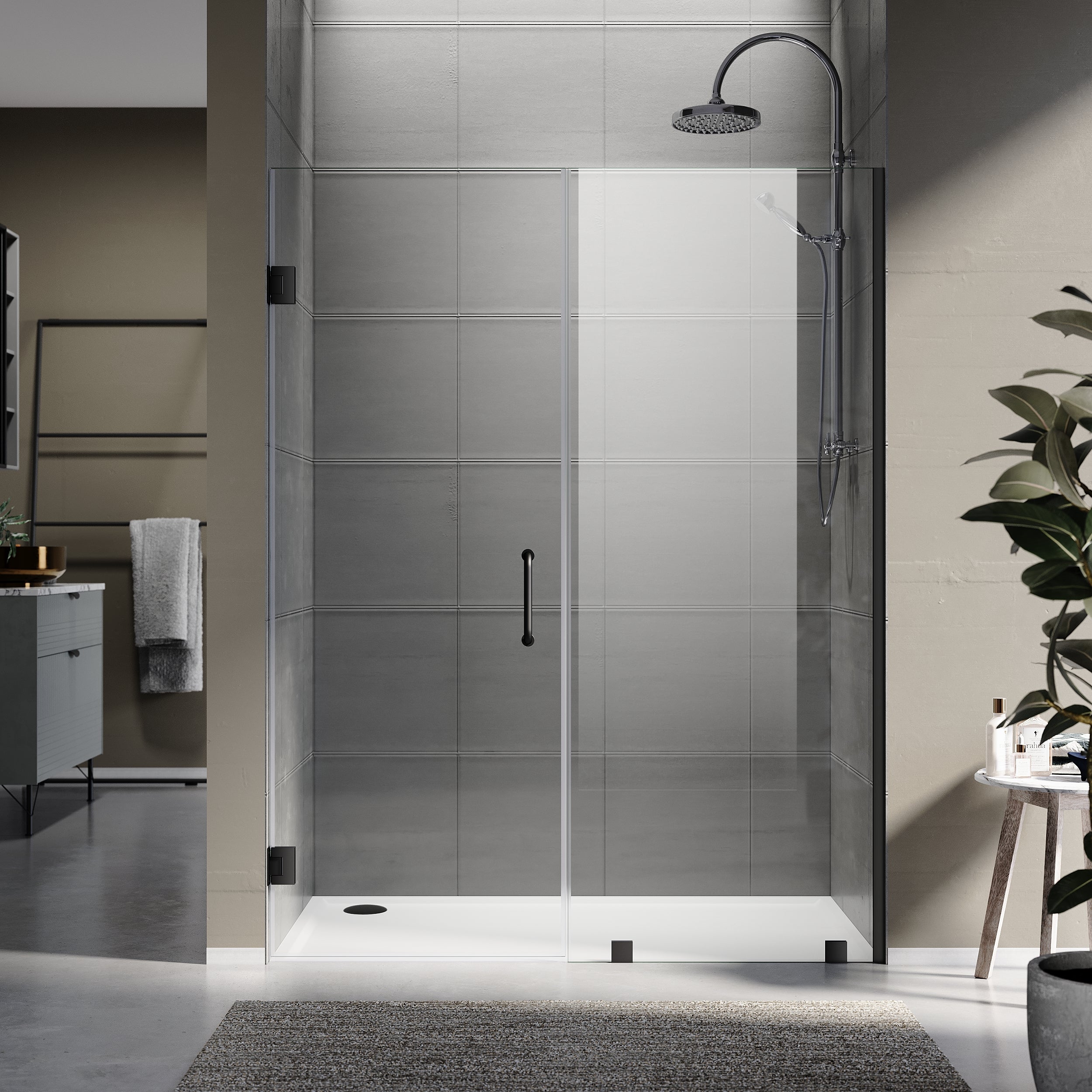 55-1/8 in. to 60 in. W X 80 in. H Frameless Hinged Shower Door with EnduroShield 3/8 in. Clear Glass - 26/28 in. Door Panel