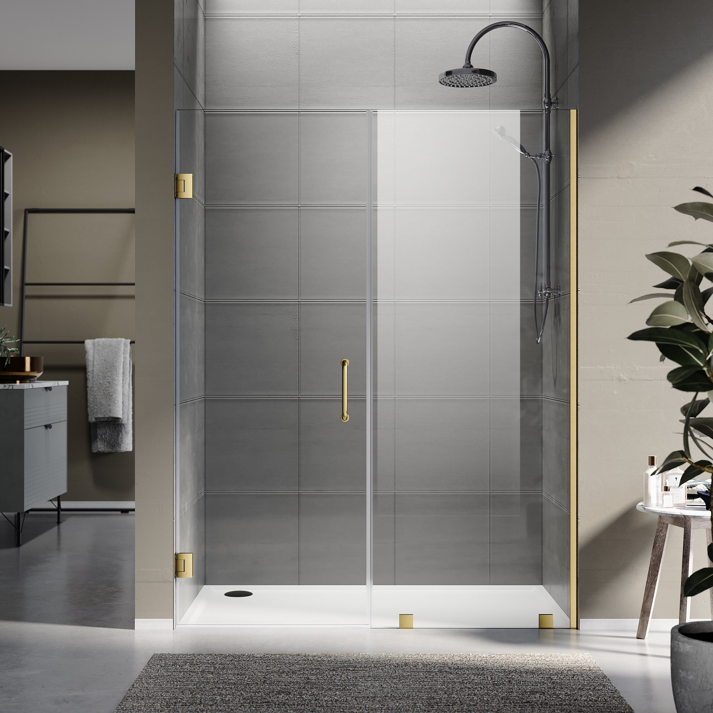 55-1/8 in. to 60 in. W X 80 in. H Frameless Hinged Shower Door with EnduroShield 3/8 in. Clear Glass - 26/28 in. Door Panel