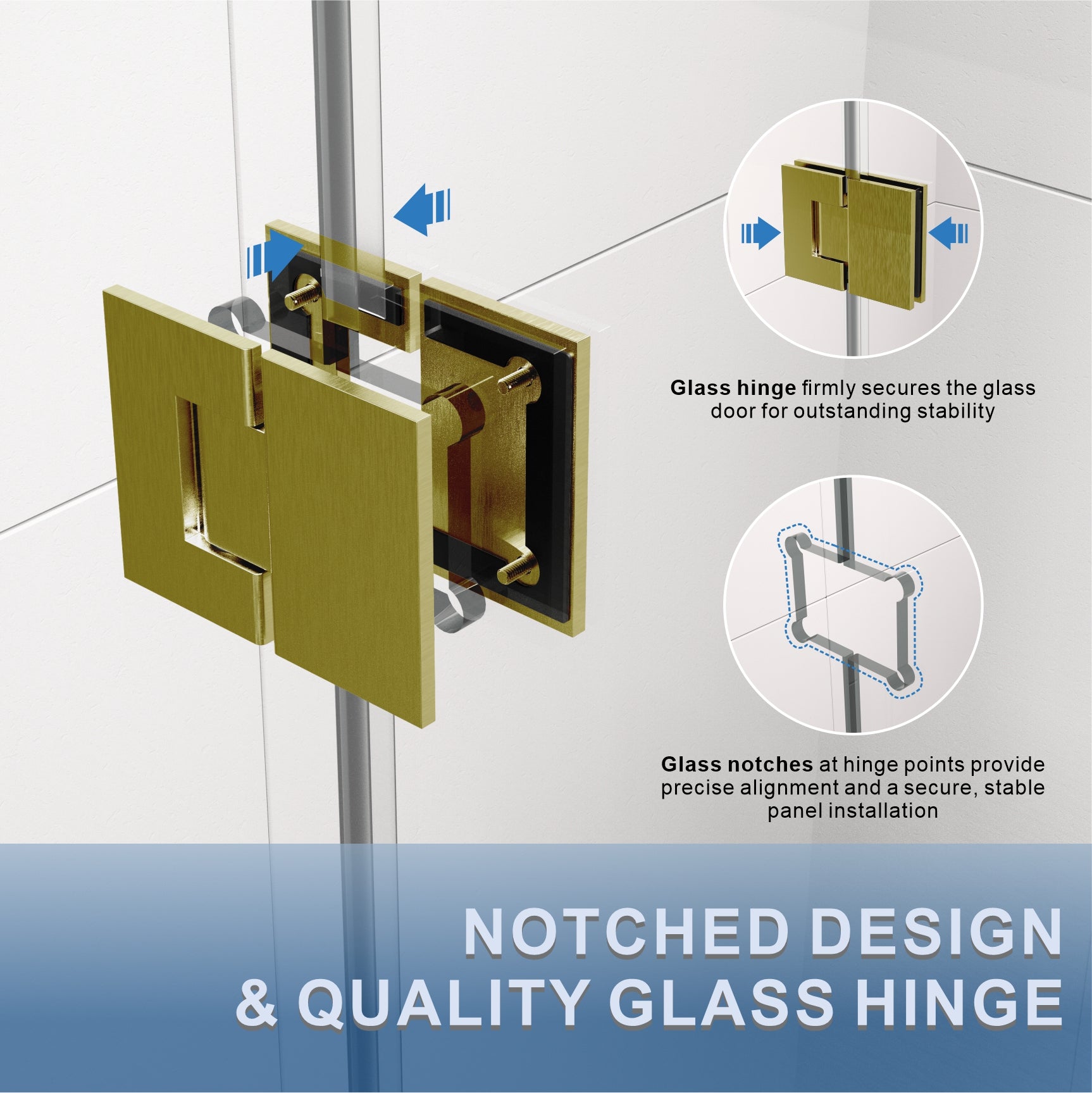 UKH07B3D 46-47 in. W x 80 in. H Frameless  Glass-to-Glass Hinged Swing Shower Door  with 3/8 in. SGCC Certified Tempered Glass