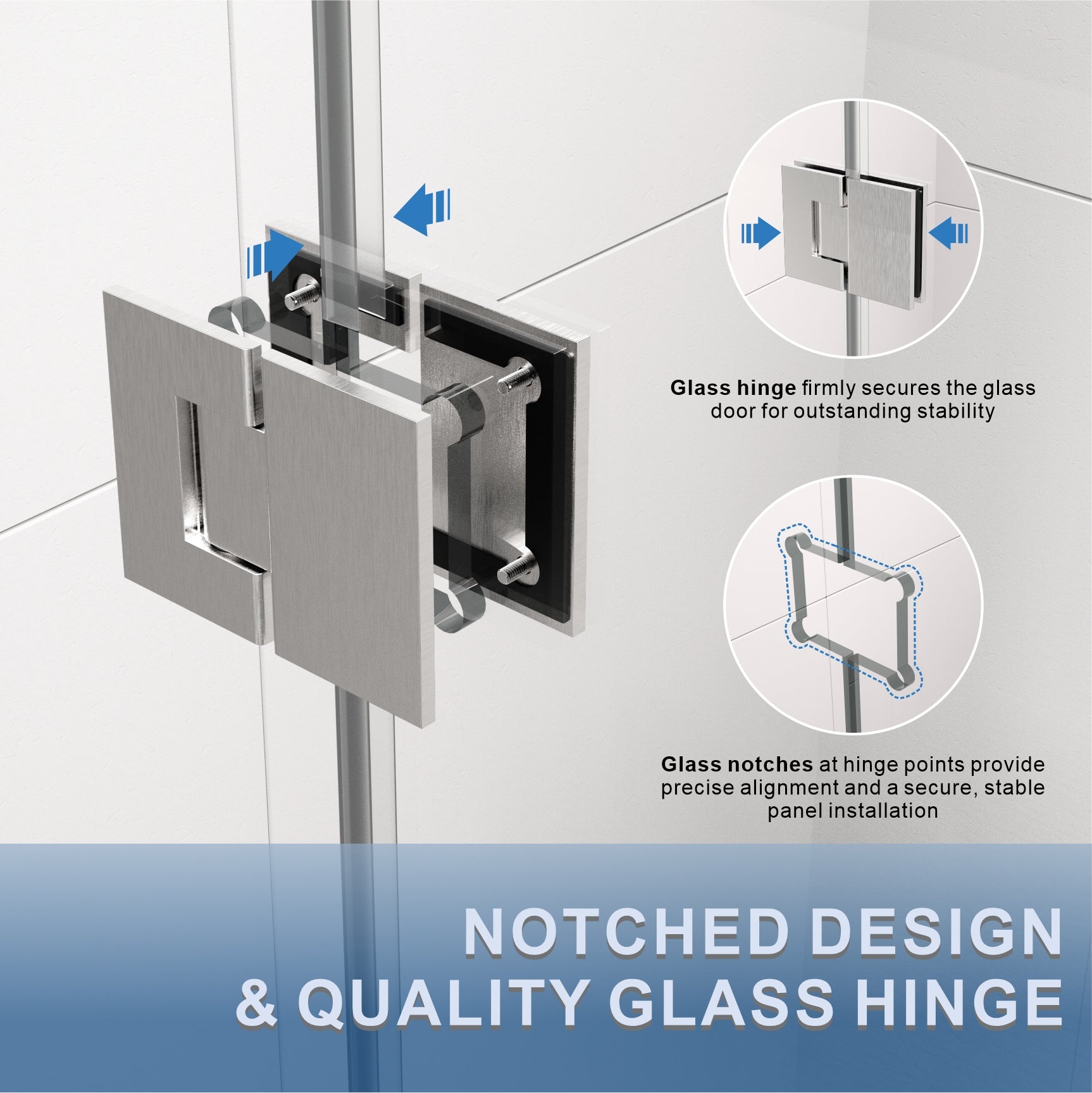 UKH07B3D 46-47 in. W x 80 in. H Frameless  Glass-to-Glass Hinged Swing Shower Door  with 3/8 in. SGCC Certified Tempered Glass