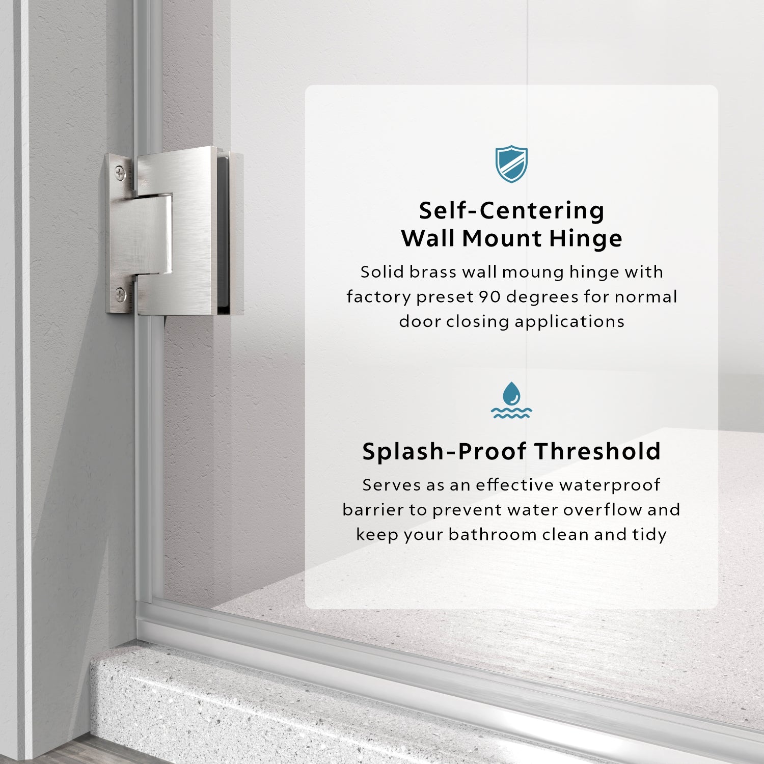 UKH07 69-1/8 to 70 in. W X 34 to 40 in. D X 80 in. H Frameless Hinged Shower Door with EnduroShield 3/8 in. Clear Glass with 30 in. Door Panel