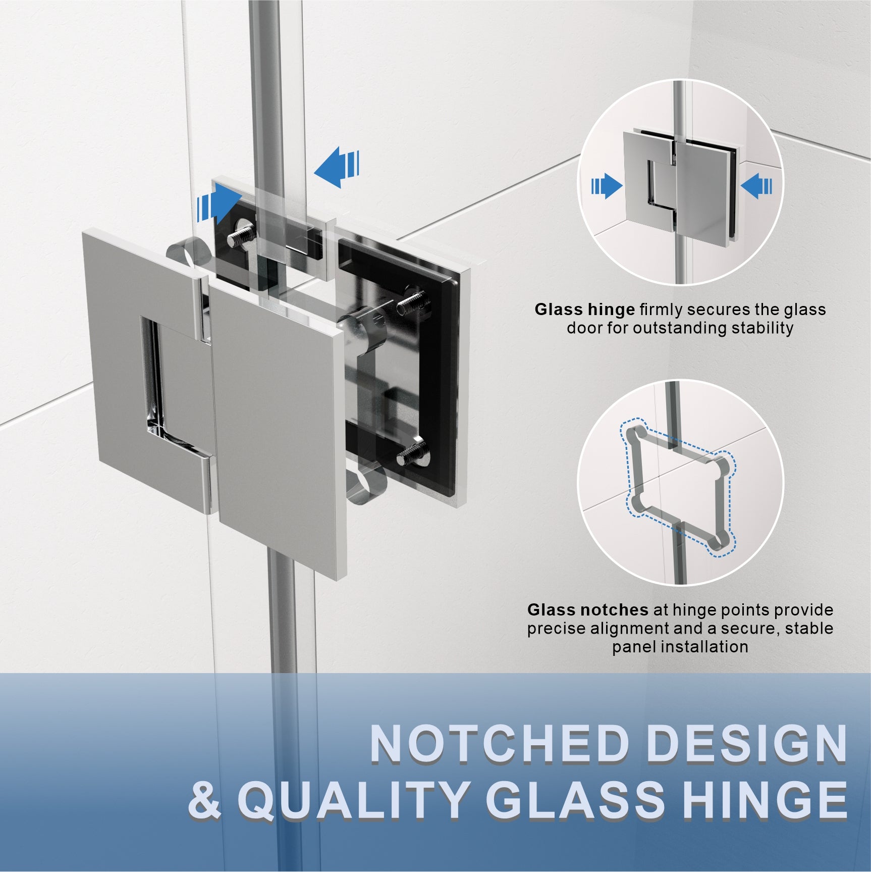 UKH07B3D 46-47 in. W x 80 in. H Frameless  Glass-to-Glass Hinged Swing Shower Door  with 3/8 in. SGCC Certified Tempered Glass
